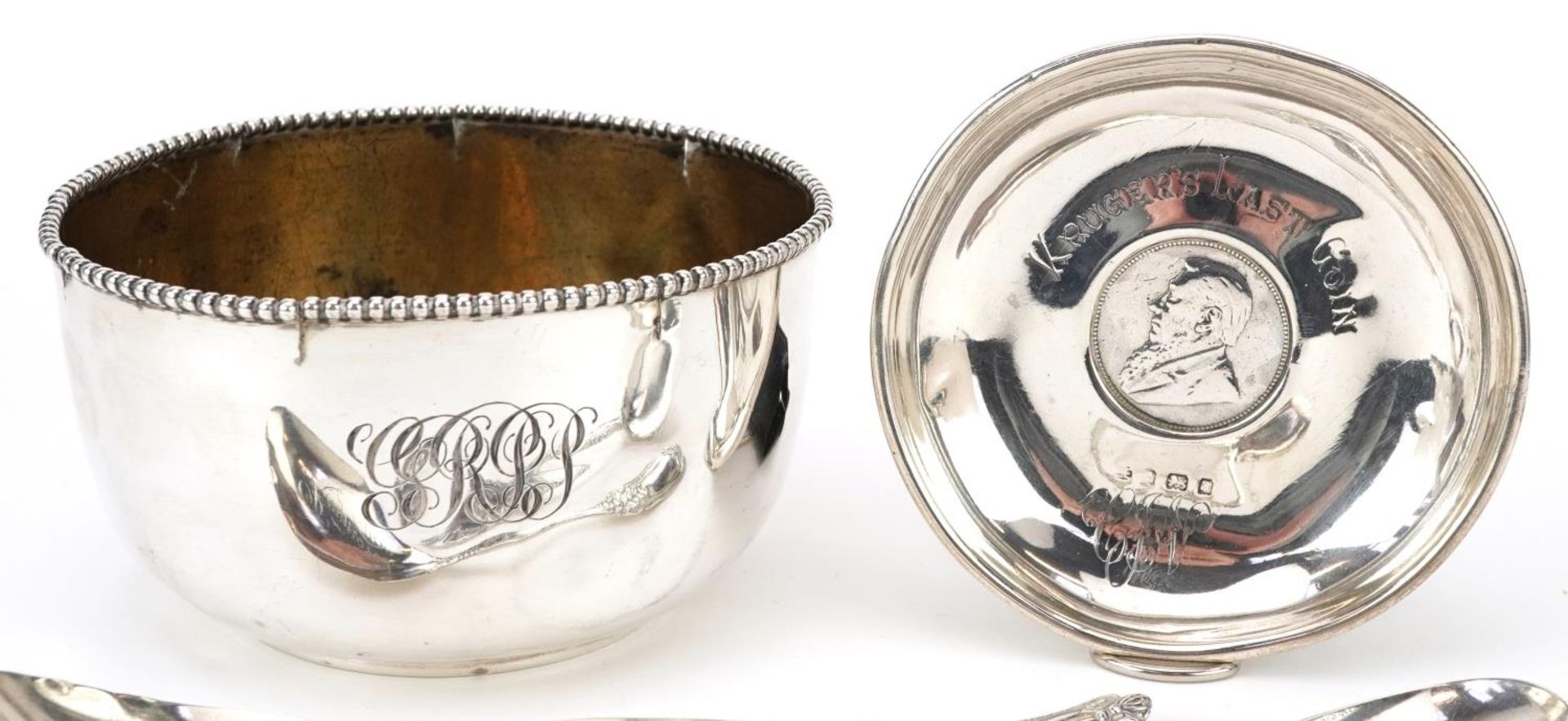 Silver items comprising American sterling circular bowl, two American sterling spoons and a South - Image 2 of 7