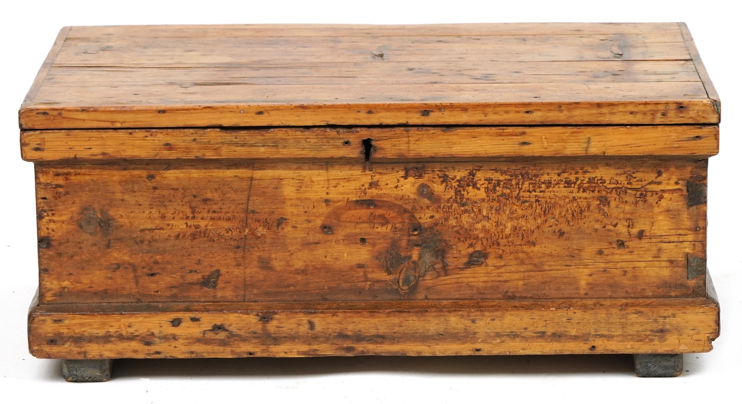 Victorian waxed pine tool chest with carrying handles, 27cm H x 64.5 W x 40cm D - Image 3 of 5