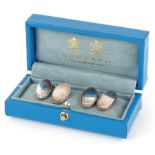 Garrard & Co, pair of unengraved silver cufflinks with fitted case, each 2.5cm in length, total 12.