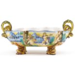 Ulisse Cantagalli, 19th century Italian Maiolica twin handled centre bowl with mythical fish