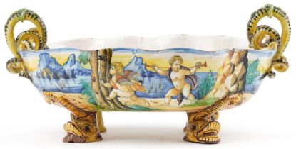 Ulisse Cantagalli, 19th century Italian Maiolica twin handled centre bowl with mythical fish