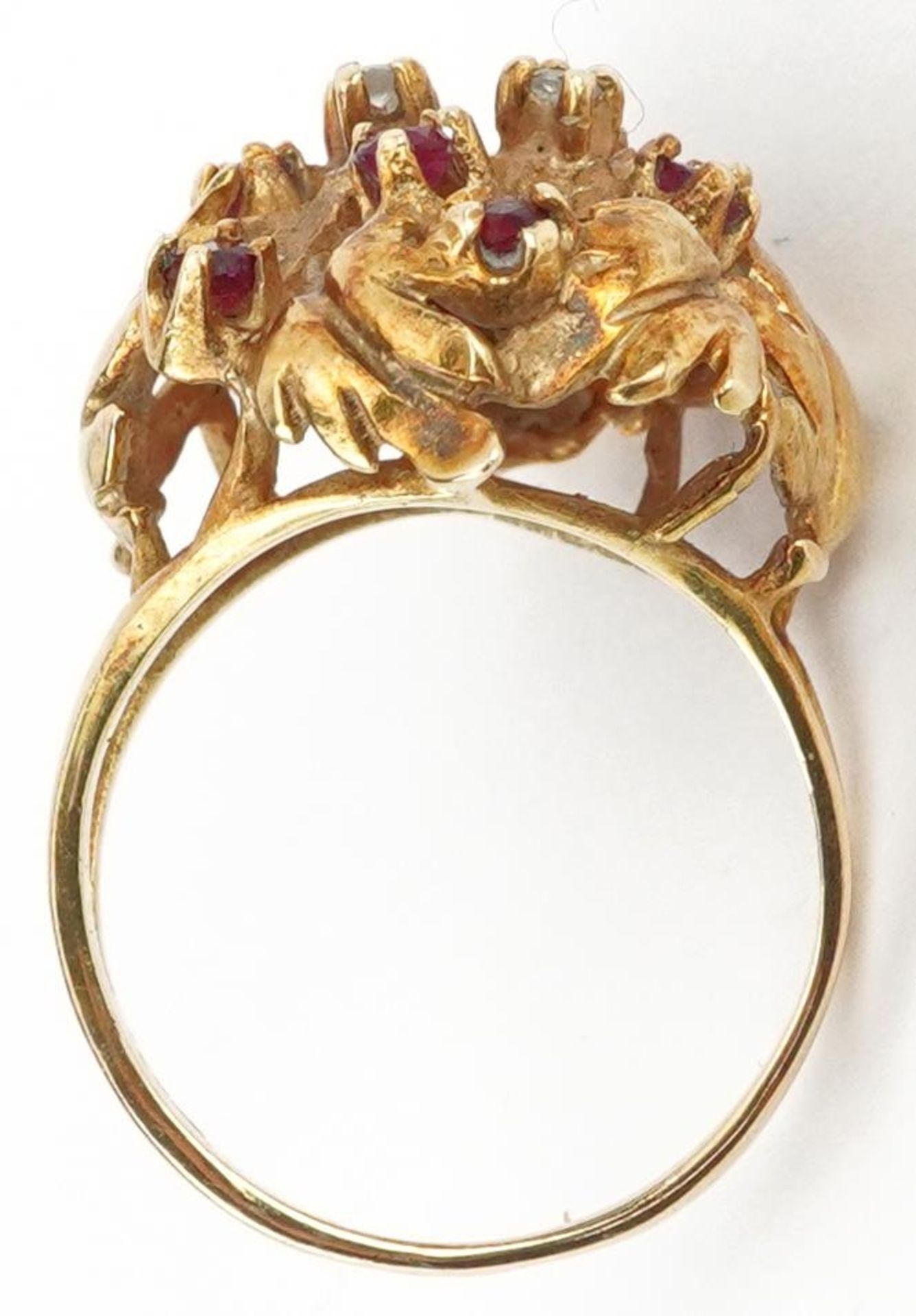 14ct gold diamond and ruby naturalistic cocktail ring, each stone approximately 2.0mm in diameter, - Image 3 of 4