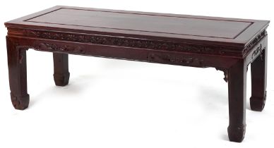 Chinese hardwood centre table with rectangular top, possibly Hongmu, 49cm H x 130cm W x 56cm D