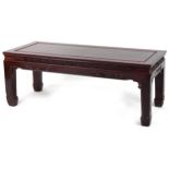 Chinese hardwood centre table with rectangular top, possibly Hongmu, 49cm H x 130cm W x 56cm D