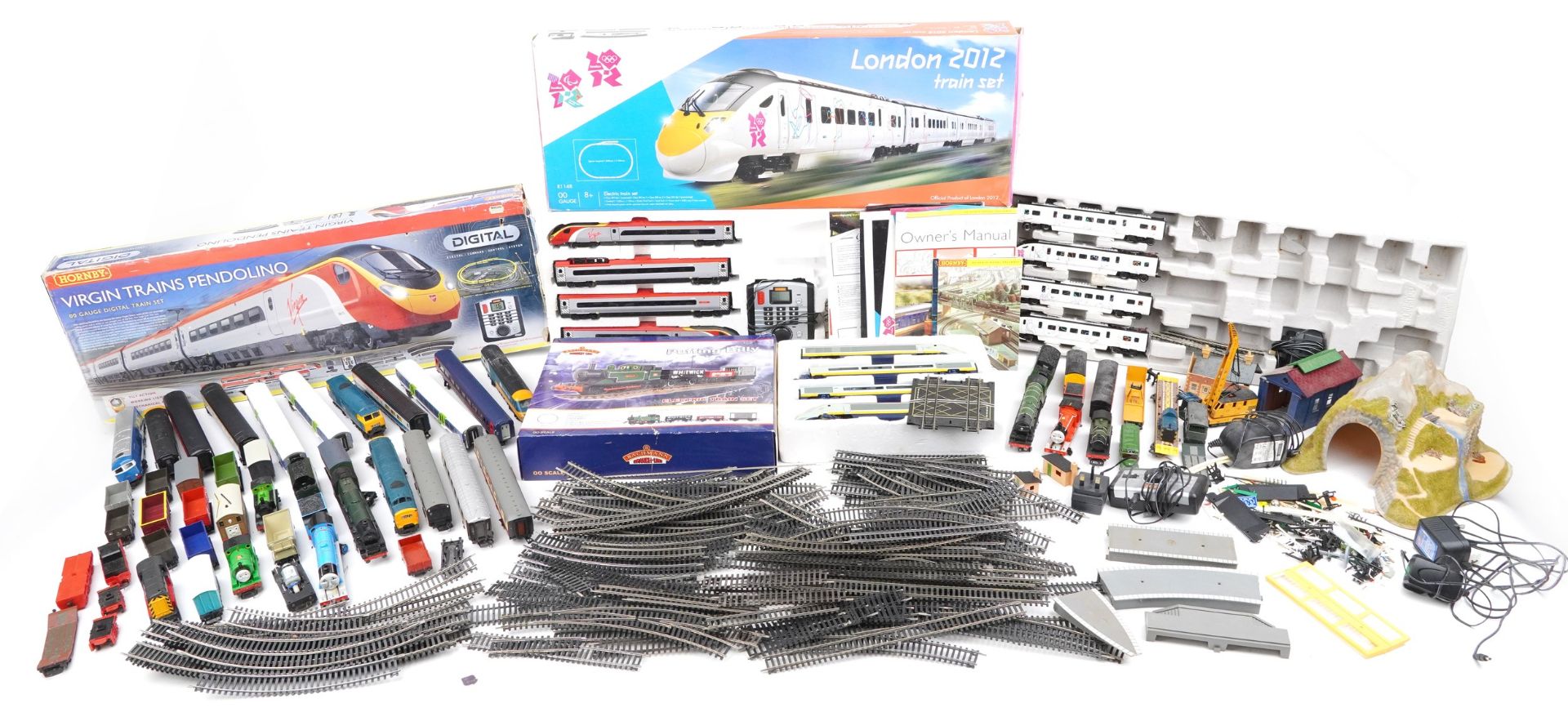 OO gauge model railway, some with boxes including London 2012, Virgin Trains Pendolino and Eurostar,
