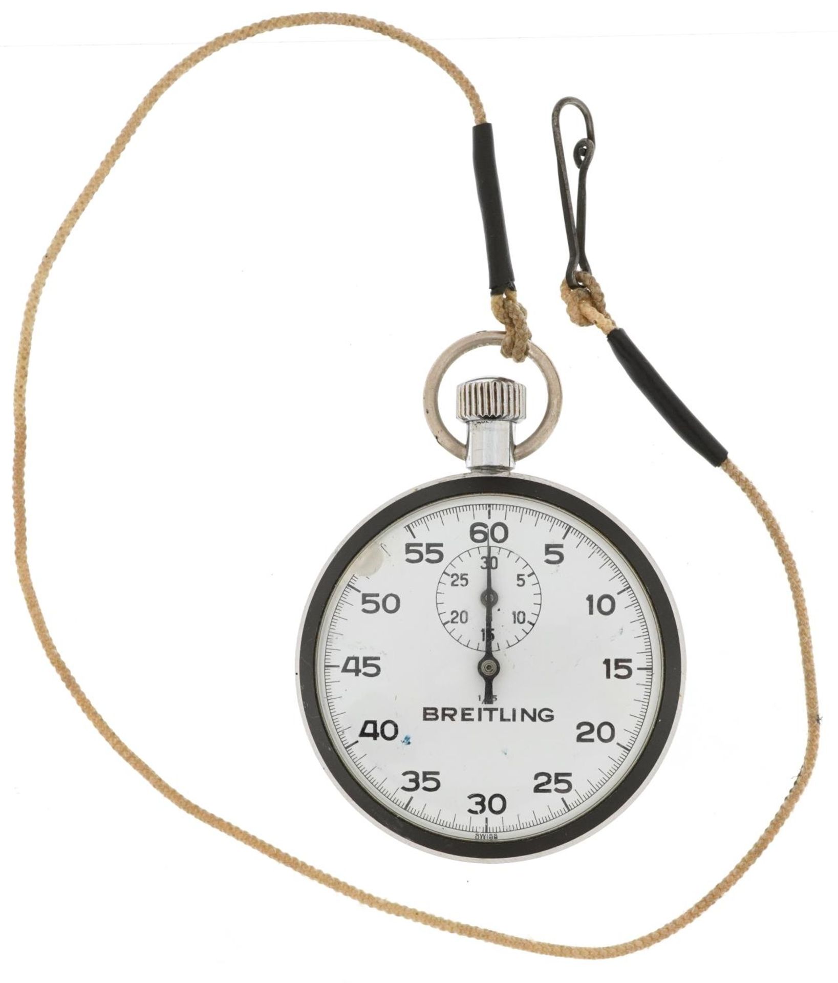 Breitling, chrome pocket watch having enamelled dials with Arabic numerals, 54mm in diameter - Image 2 of 3