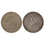 Two George III 1819 silver crowns, 55g