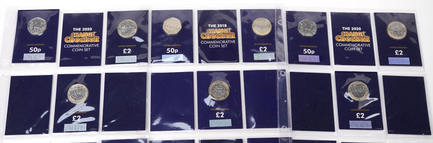 Six Elizabeth II Change Checker commemorative coin sets, each comprising five pound coin, three - Image 2 of 4