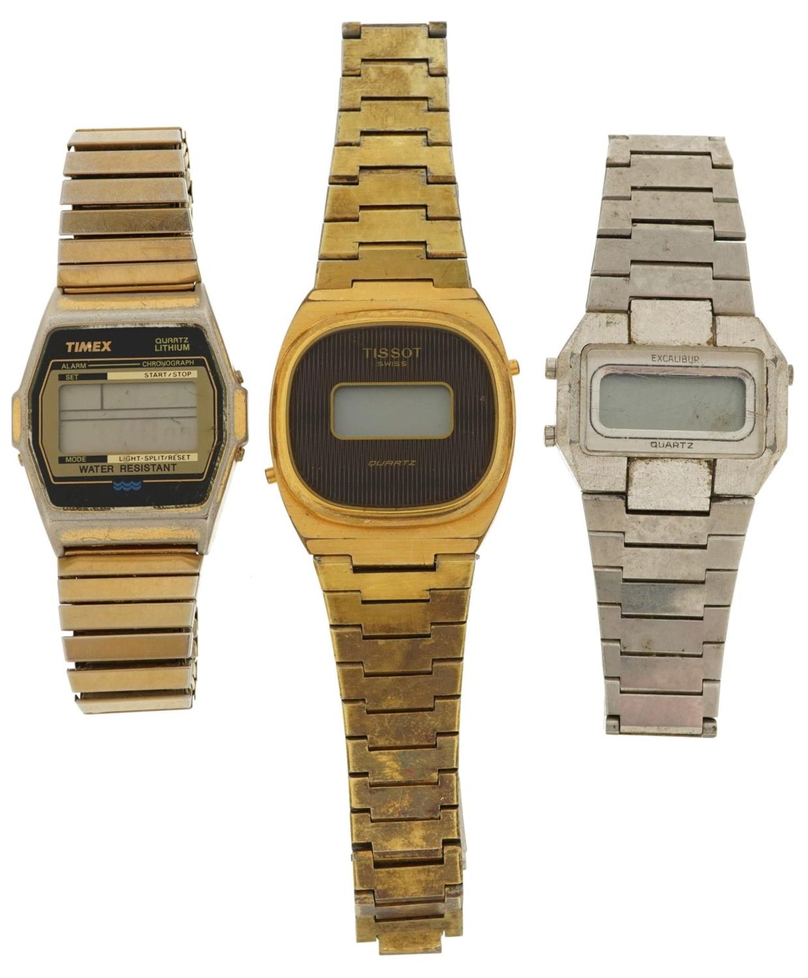 Three vintage gentlemen's digital quartz wristwatches including Timex and Tissot, the largest 36mm - Bild 2 aus 5