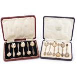 Two sets of six silver teaspoons with fitted cases including a set by Mappin & Webb, each 11cm in
