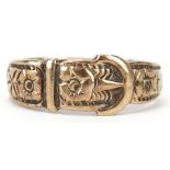 9ct gold floral engraved buckle ring, size O, 3.8g