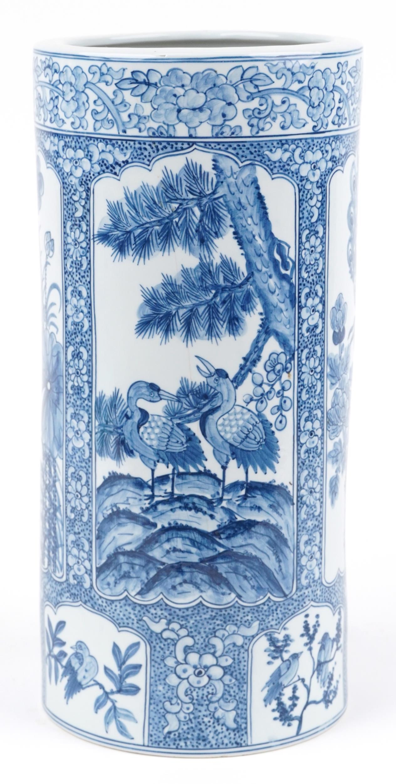 Large Chinese blue and white porcelain vase hand painted with panels of birds and ducks amongst - Image 4 of 7