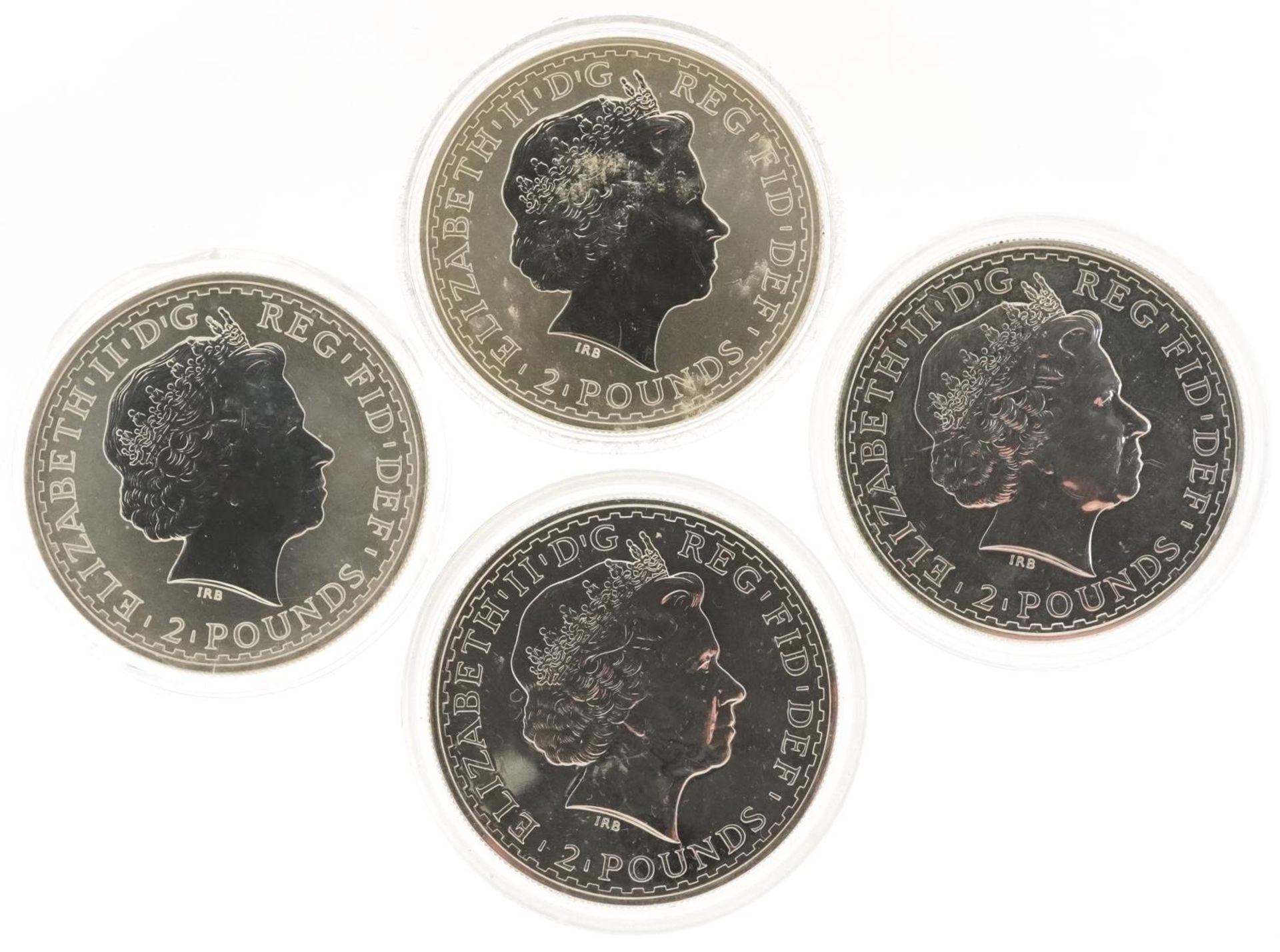 Four Elizabeth II Britannia one ounce fine silver two pounds comprising dates 2000, two 2001 and - Bild 2 aus 2