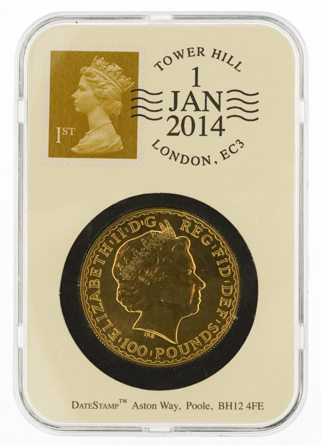 Elizabeth II 2014 Britannia one ounce fine gold one hundred pound coin housed in a Tower Hill date - Image 2 of 2