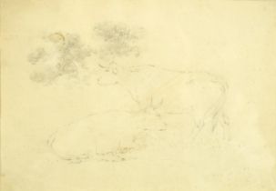 Robert Hills OWS - Two cattle with foliage, late 18th/early 19th century pencil inscribed Abbott &