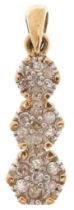 9ct gold diamond cluster pendant, total diamond weight approximately 0.15 carat, 1.8cm high, 0.7g