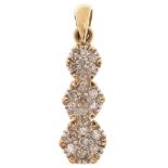 9ct gold diamond cluster pendant, total diamond weight approximately 0.15 carat, 1.8cm high, 0.7g