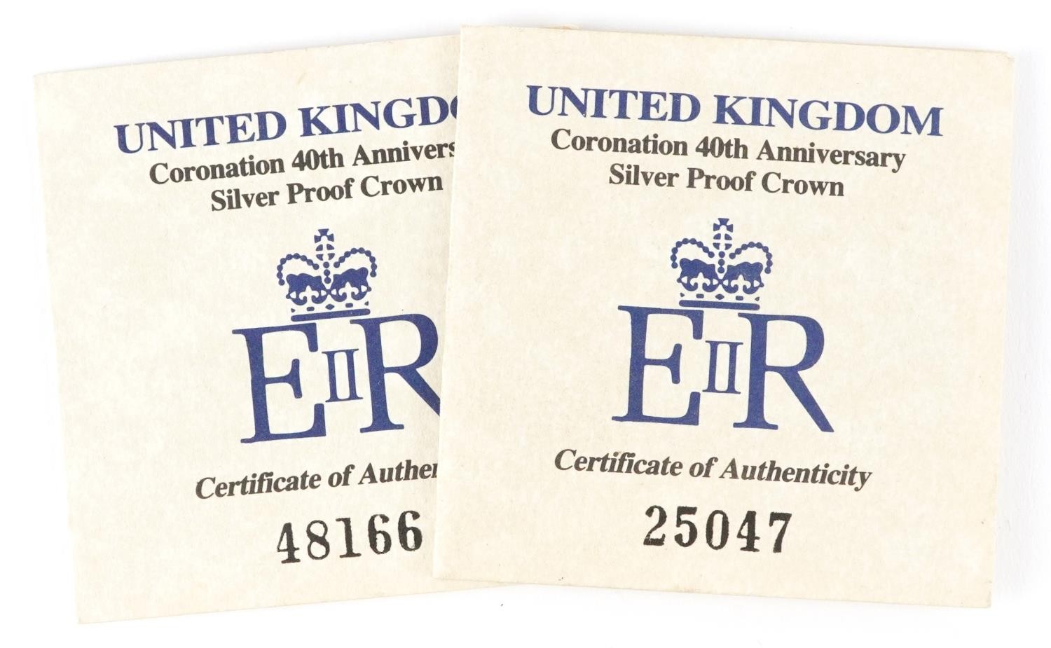 Four United Kingdom silver proof coins comprising two Coronation 40th Anniversary crowns, 1977 - Image 3 of 3