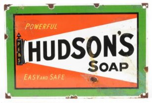 Hudson's Soap enamel advertising sign, 30cm x 20.5cm