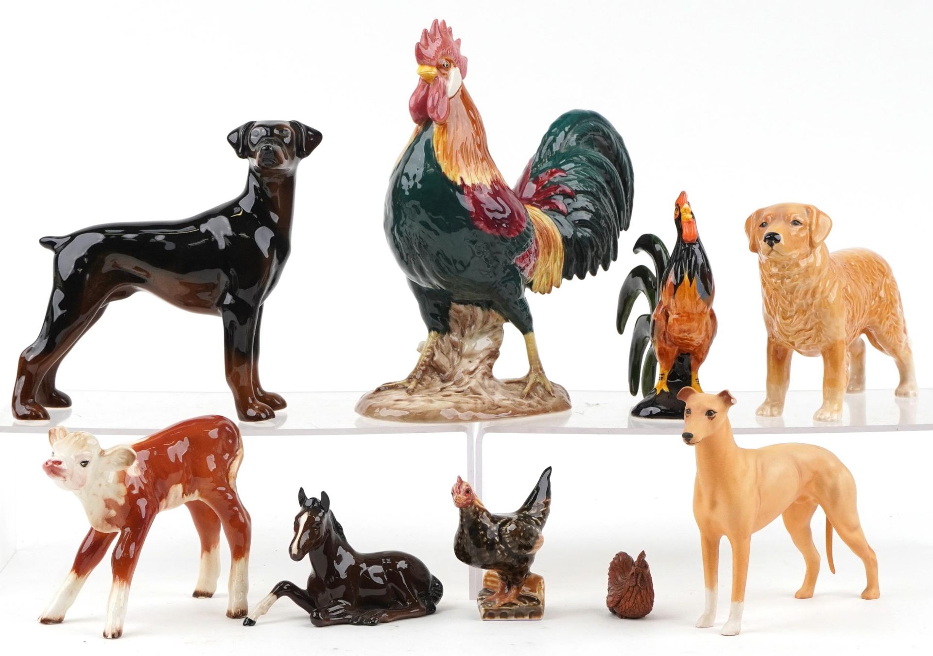 Collectable animals including Beswick cockerel numbered 1892, the largest 24.5cm in length