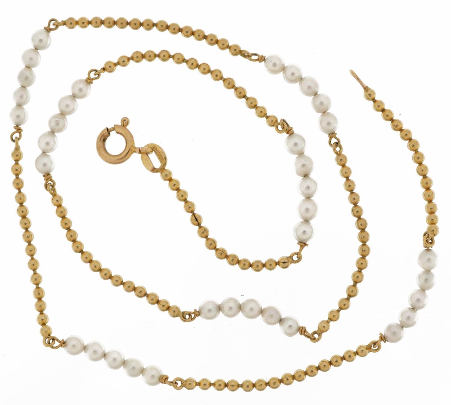 9ct gold and seed pearl ball link necklace, 39cm in length, 5.2g - Image 2 of 3