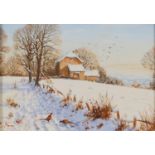 Edward Hersey - Pheasants in the snow, contemporary oil on board, Stacey Marks labels verso, mounted