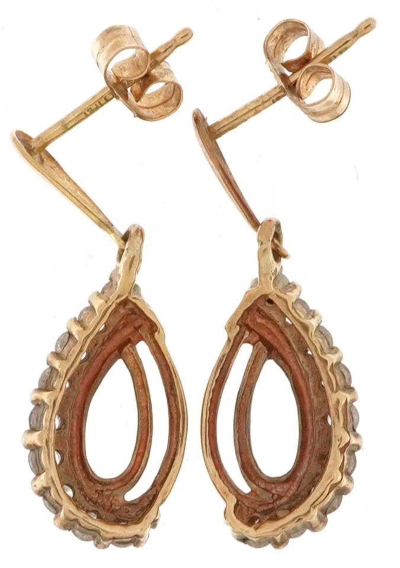 Pair of 9ct gold clear stone teardrop earrings, 2.8cm high, total 1.6g - Image 2 of 2