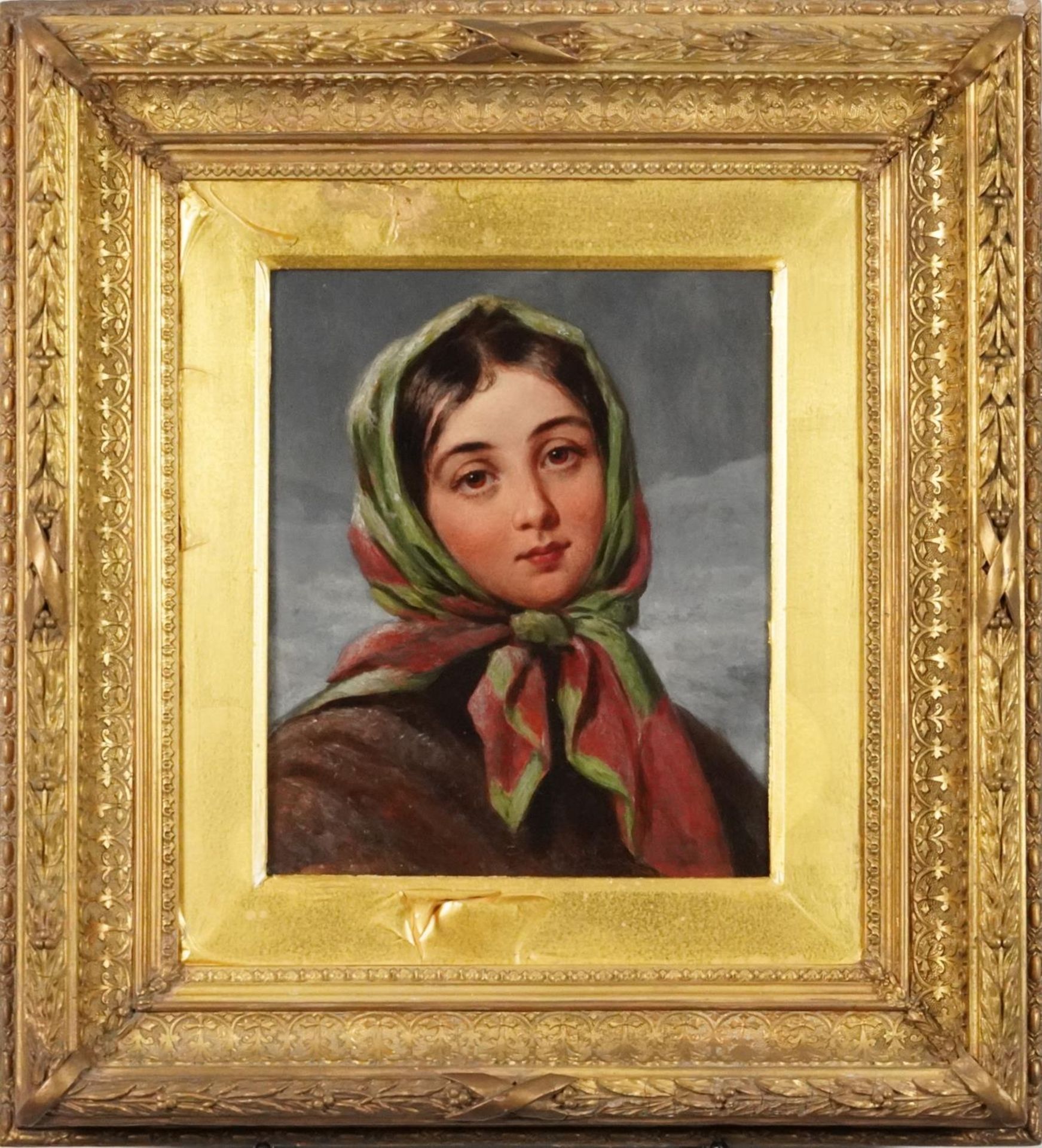 Portrait of a young female peasant, 19th century Italian school oil on board, Mill'd Board George - Bild 2 aus 4