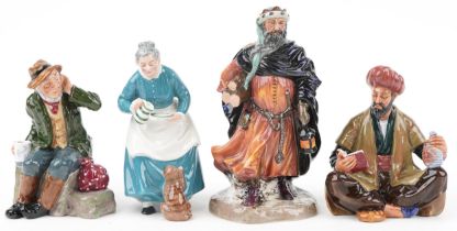 Four Royal Doulton figures and figurines comprising Good King Wenceslas, Omar Khayyam, Owd Willum