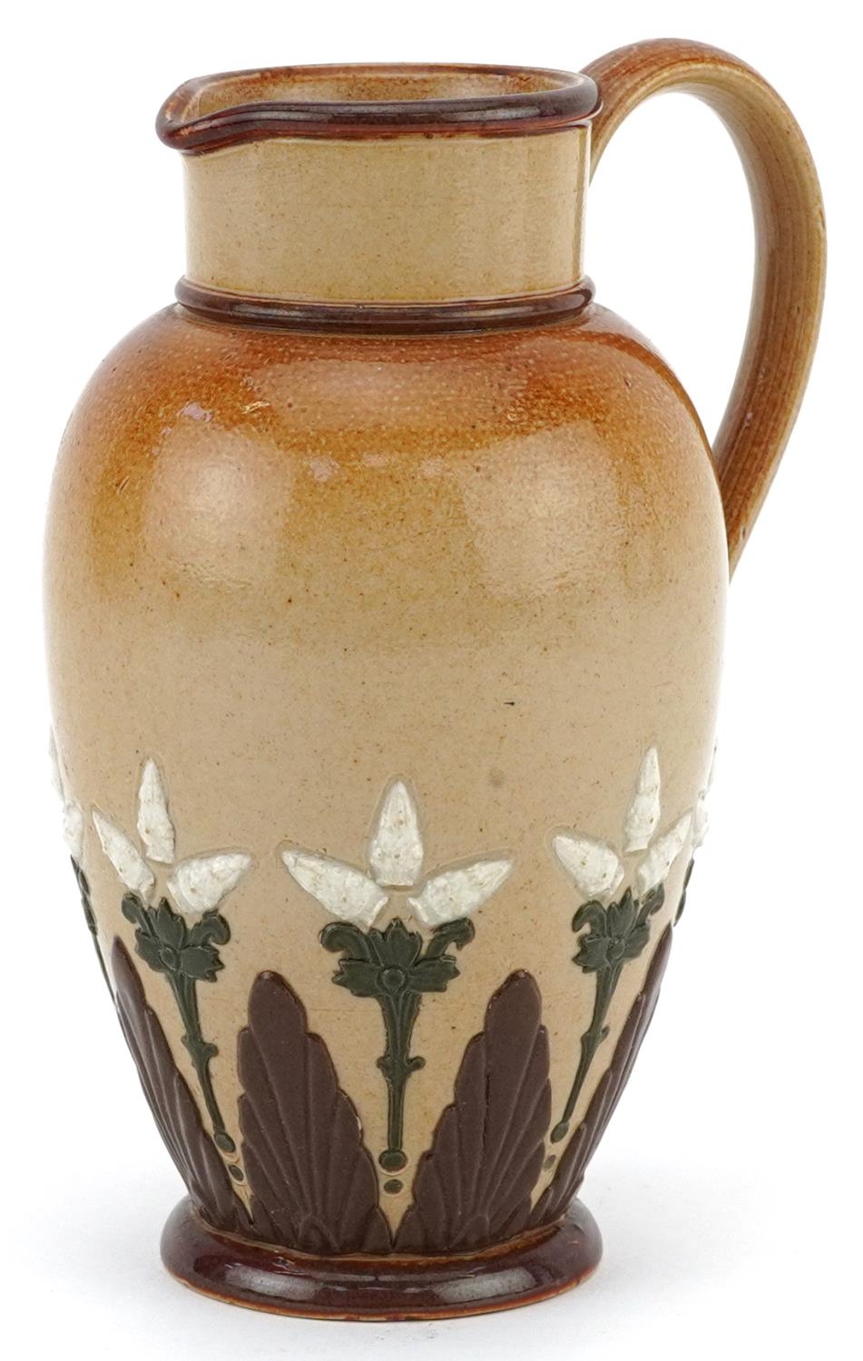 Doulton Lambeth, Art Nouveau Royal Doulton stoneware jug hand painted and incised with stylised