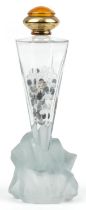 Large shop dummy display scent bottle on naturalistic rocky frosted glass base, overall 41cm high