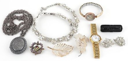 Antique and later jewellery including a Divos 9ct gold ladies wristwatch, Victorian style silver