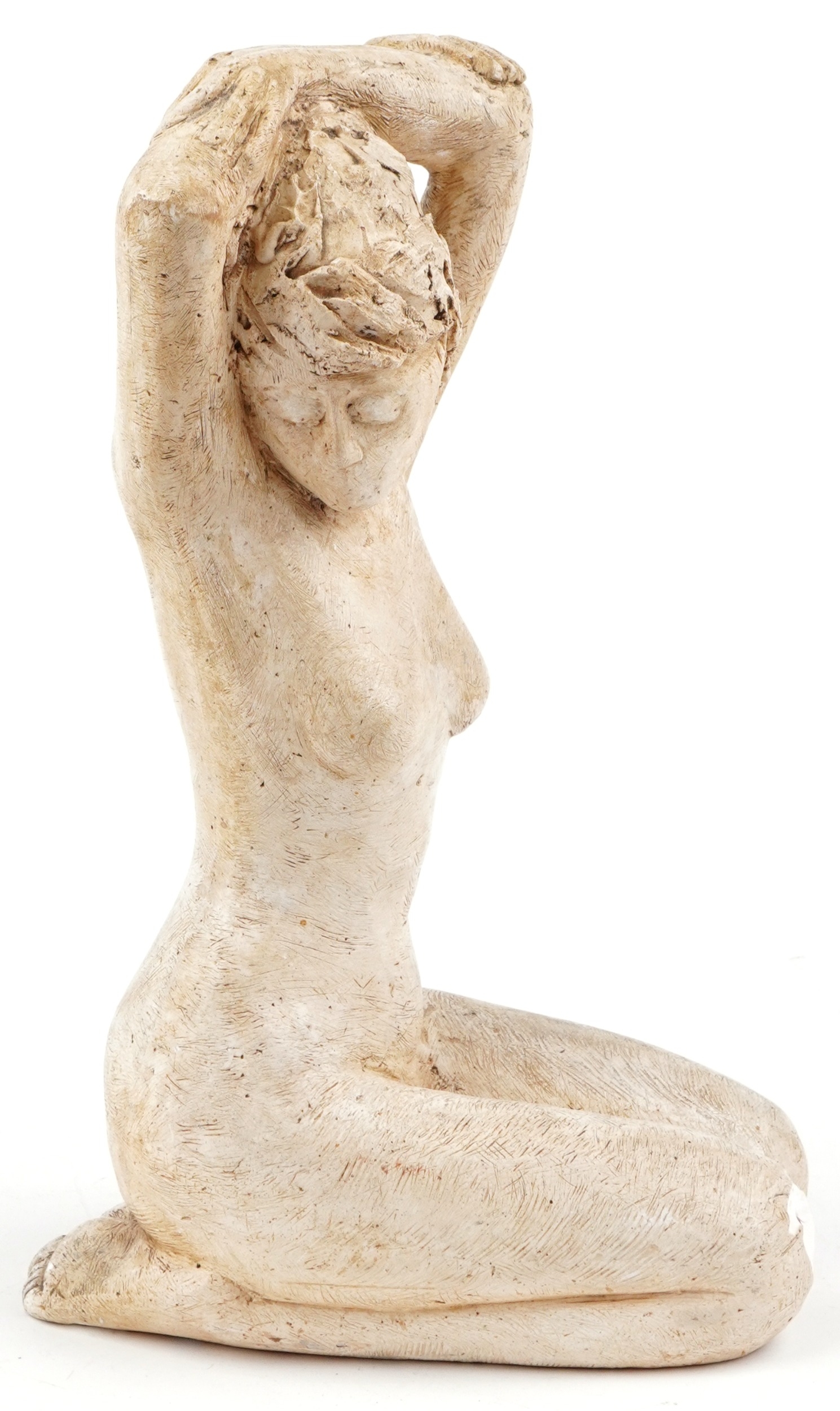 Mid century style plaster sculpture of a kneeling nude female, 38cm high