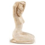 Mid century style plaster sculpture of a kneeling nude female, 38cm high