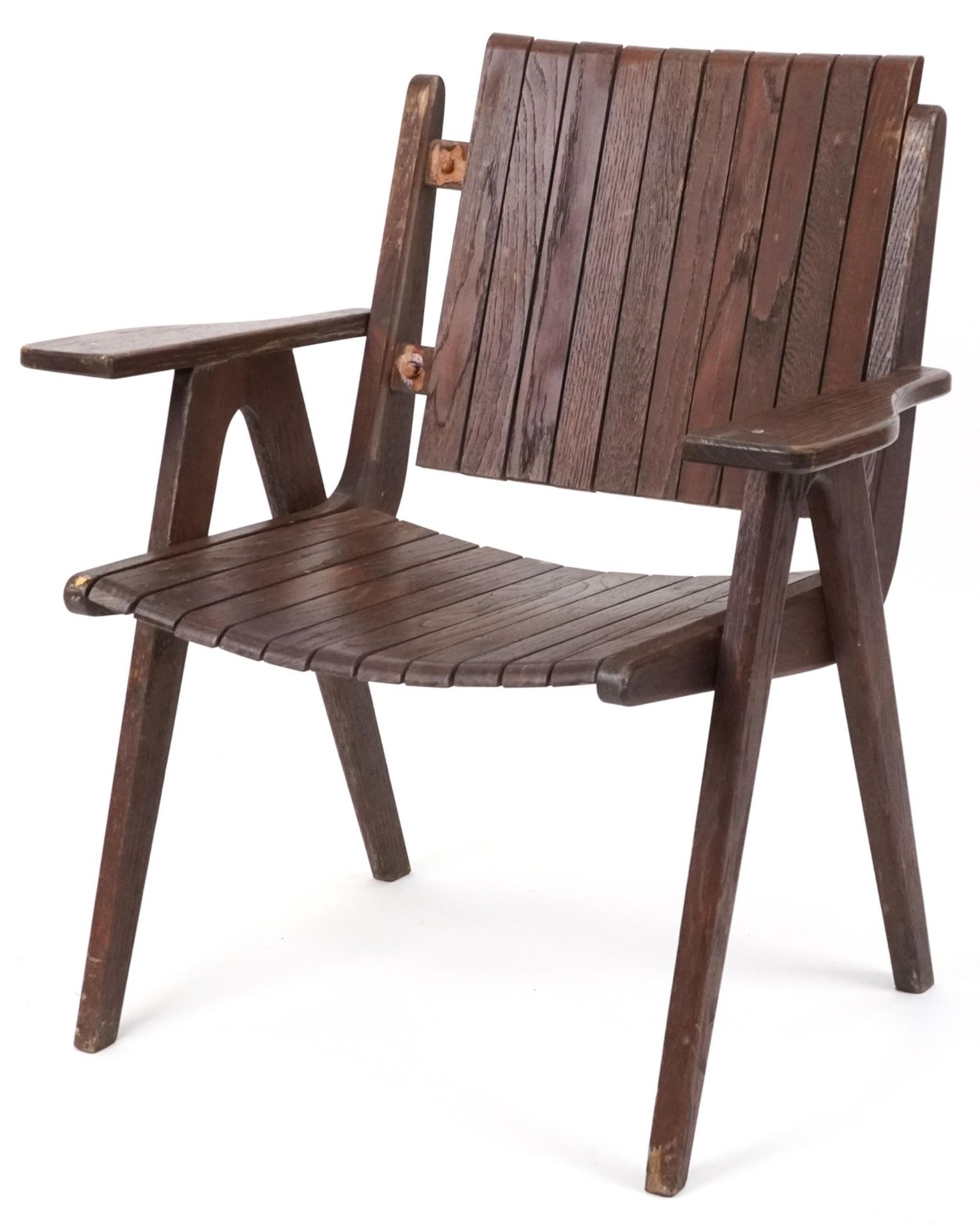 Autoban, stained teak slice chair, 81cm high