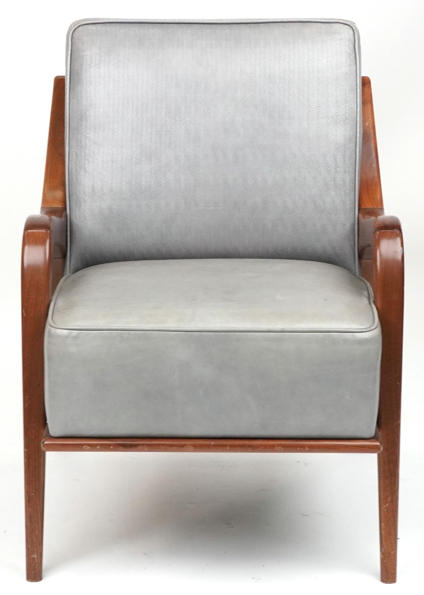 Scandinavian design hardwood lounge chair having a bluish grey upholstered back and seat, 86cm H x - Image 2 of 4