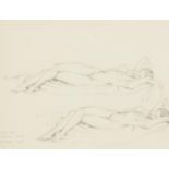 Attributed to Sir William Russell Flint - Study for reclining model, pencil on paper, mounted,