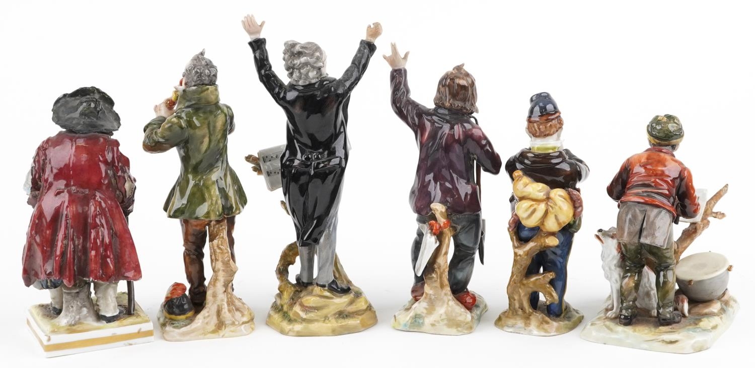 Six 19th century Neapolitan hand painted porcelain figures including five musicians, the largest - Image 4 of 5