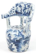 Chinese blue and white porcelain garden seat hand painted with flowers, 65cm high