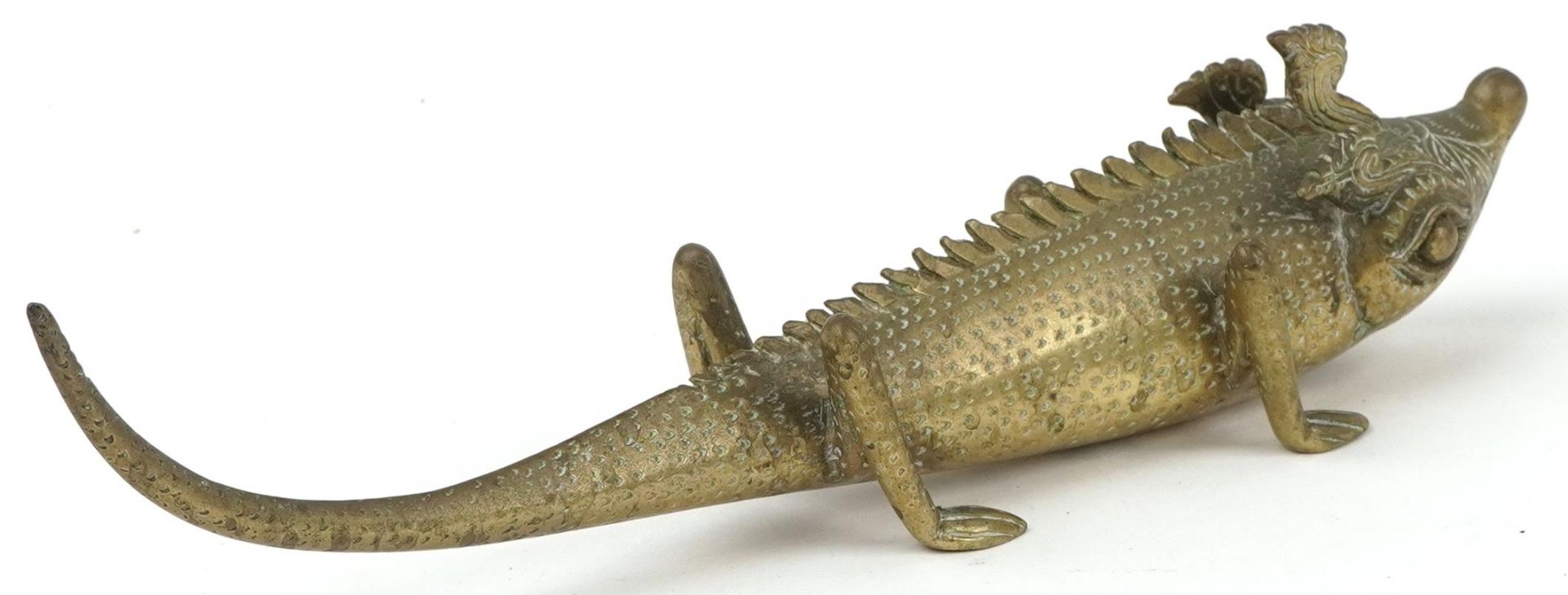 Antique Asian brass chameleon, possibly Indian, 28cm in length - Image 2 of 3