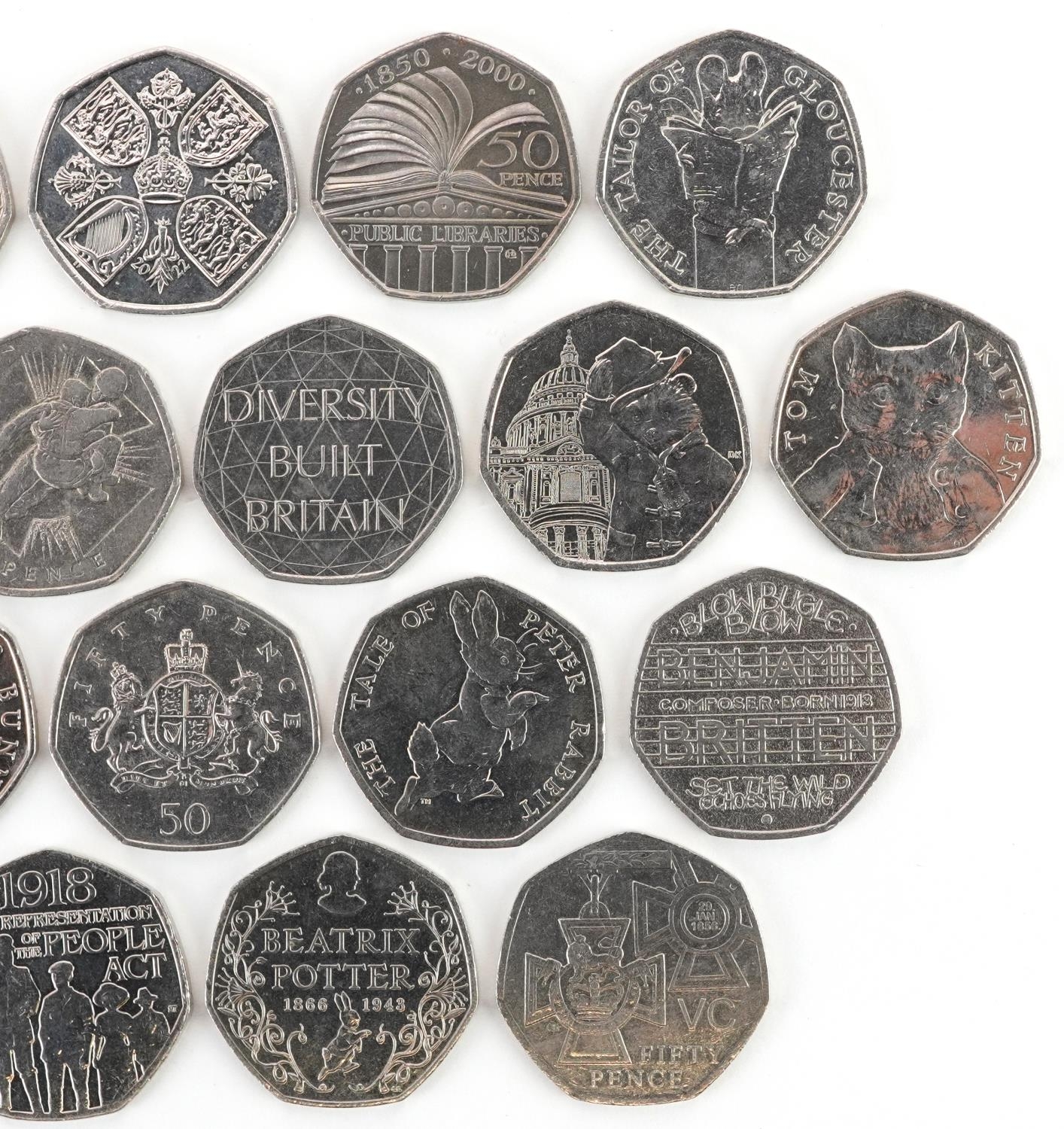 Twenty Elizabeth II fifty pence pieces, various designs including London 2012 Olympics and - Image 3 of 6
