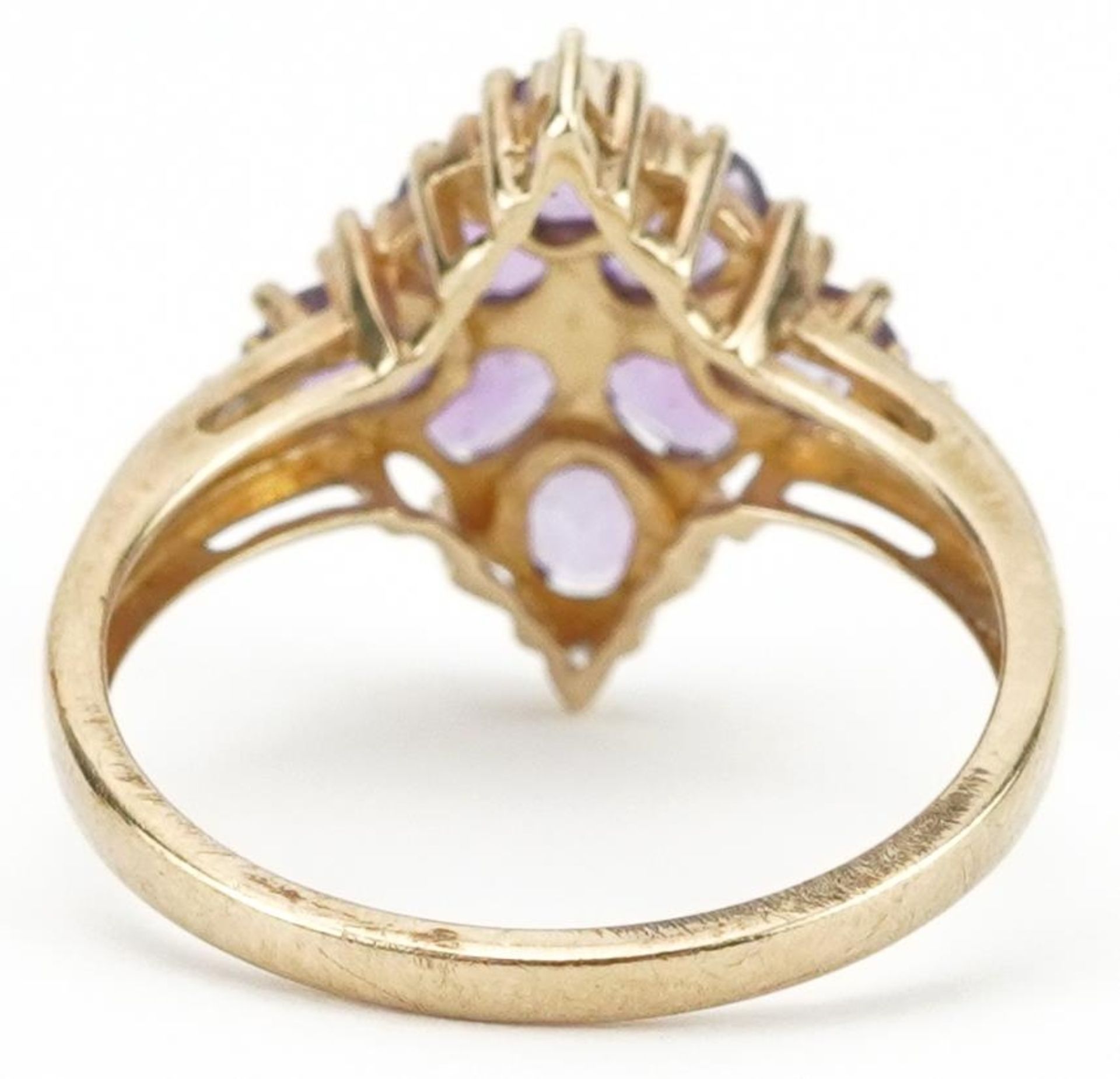 9ct gold amethyst and diamond cluster ring, size P, 2.9g - Bild 2 aus 5