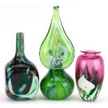 Art glassware comprising a New Zealand Calla lily example by Peter Raos, Mdina and a Jack in the