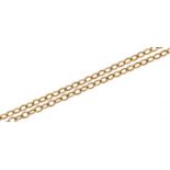 Yellow metal fine chain link necklace, 42cm in length, 1.4g