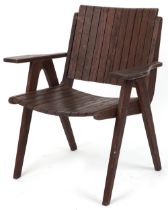 Autoban, stained teak slice chair, 81cm high