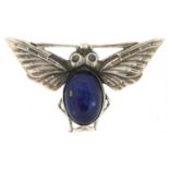 Egyptian Revival sterling silver and lapis lazuli brooch in the form of an insect, 4.2cm wide, 7.0g