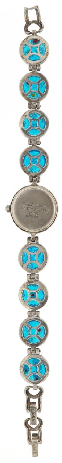 Marcel Drucker, ladies sterling silver and millefiori glass quartz wristwatch having mother of pearl - Image 3 of 8