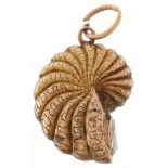 Antique unmarked gold mourning charm in the form of an ammonite, 1.9cm high, 1.3g