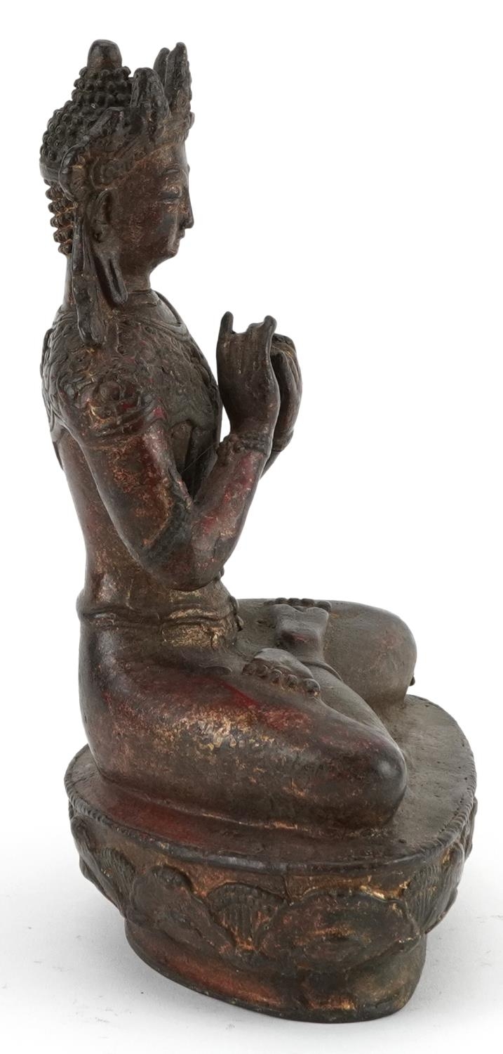 Chino Tibetan gilt bronze figure of seated Buddha, 20.5cm high - Image 5 of 7