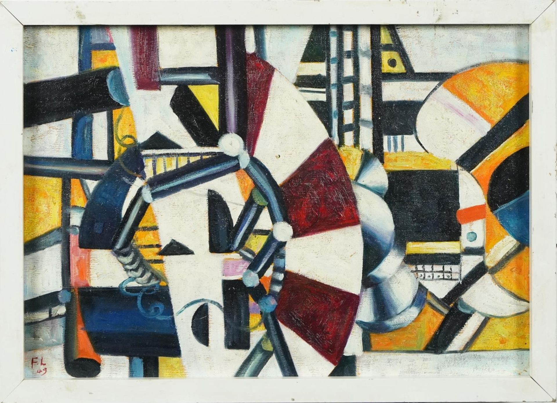 Manner of Fernand Leger - Abstract composition, French school oil on board, framed, 41cm x 29cm - Bild 2 aus 5